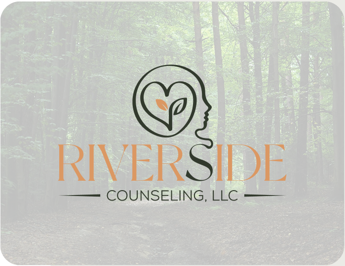 Logo of Riverside Counseling with a heart and hand inside a head outline.